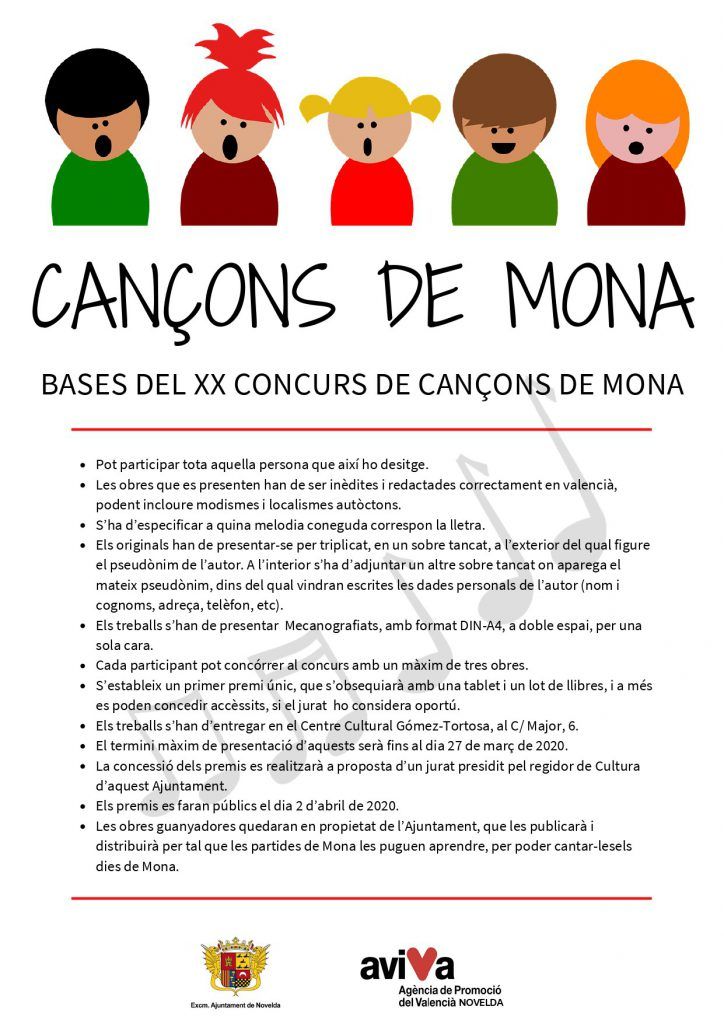 Ayuntamiento de Novelda Cartell-Cançons-de-Mona-724x1024 Es convoca una nova edició del concurs de Cançons de Mona 