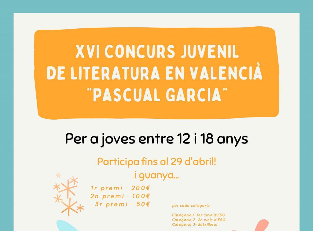 Ayuntamiento de Novelda cartel-1024x755 Normalització Lingüística convoca el XVI Concurs Juvenil de Literatura en Valencià Pascual García 
